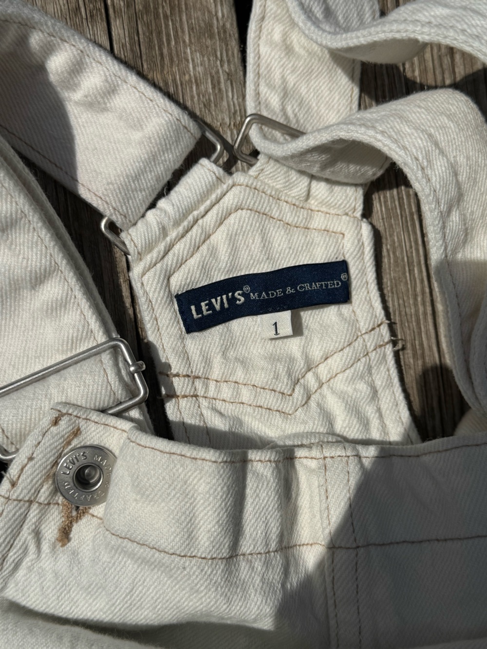 Levi's White Denim Overalls with Contrast Stitching (1)